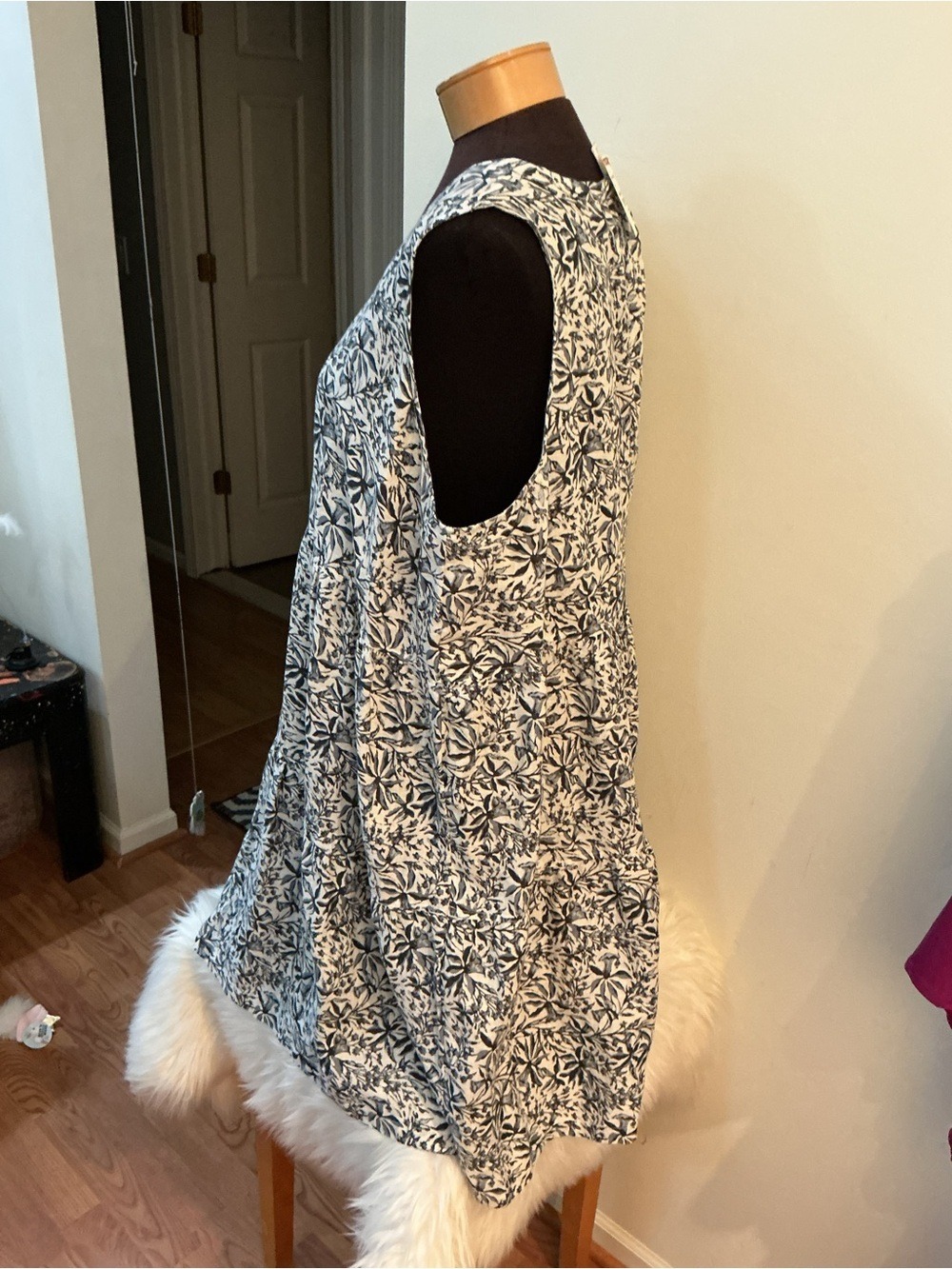 Lucky Brand Size 1X Linen Floral Tiered Sleeveless Dress Blue White Gray Black - Picture 5 of 10